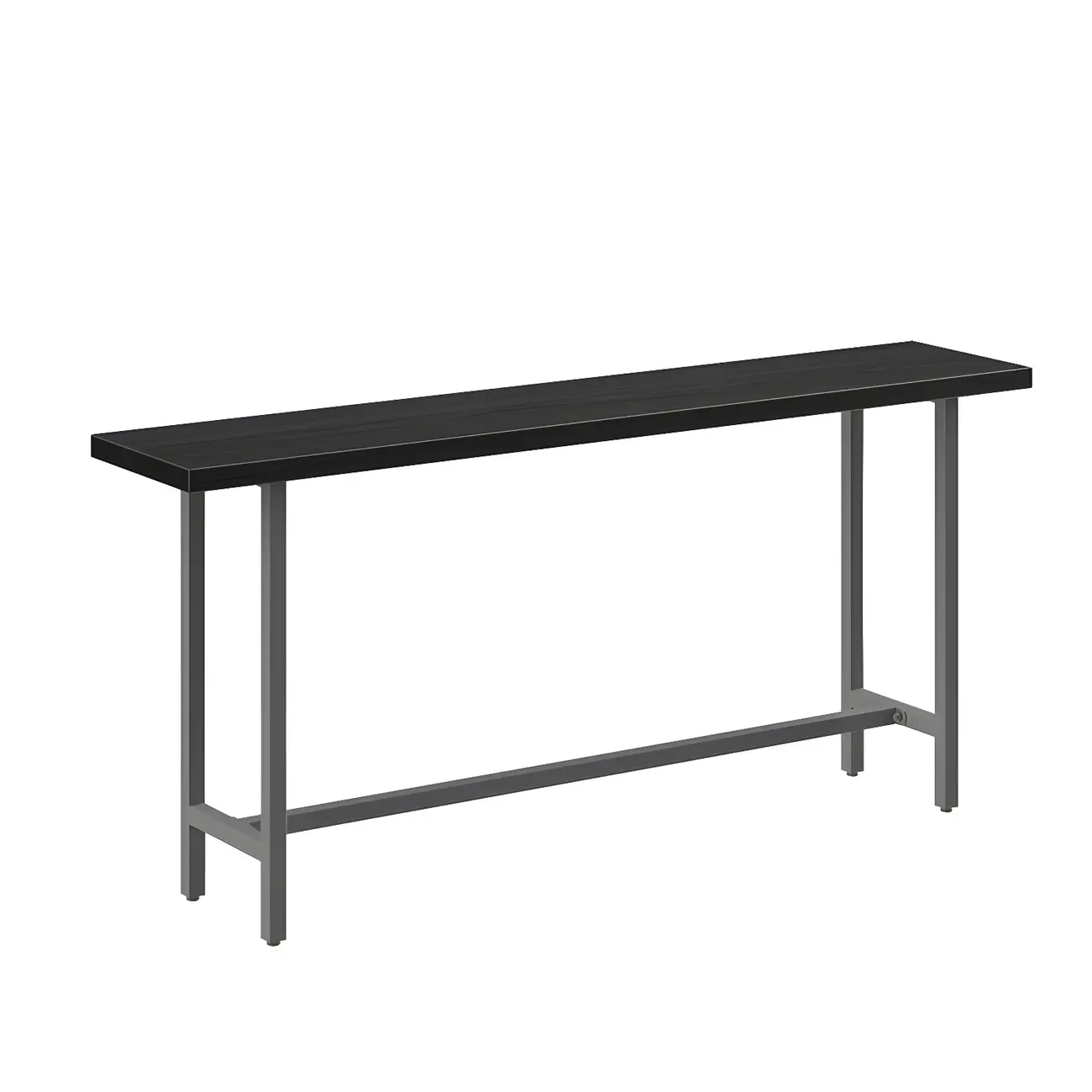 Industrial Black Wood Top Metal Trestle Base Bar Table Image - 3 | homeyfad