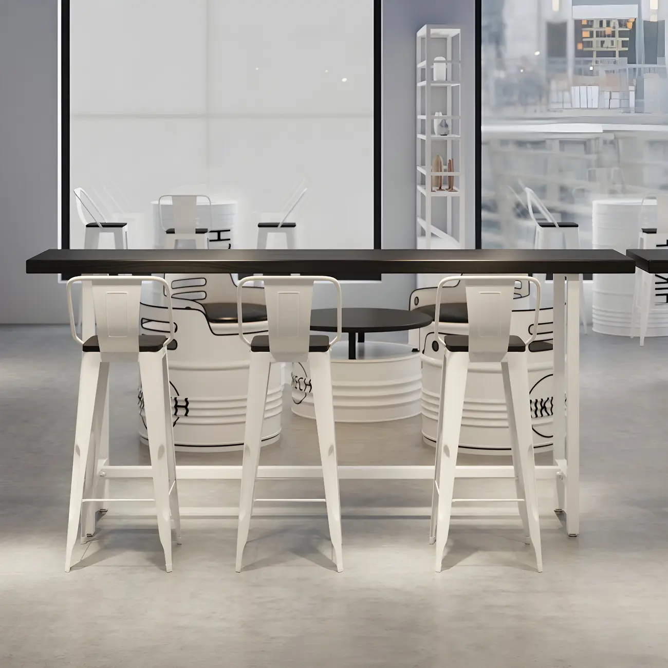 Industrial Black Wood Top Metal Trestle Base Bar Table Image - 4 | homeyfad