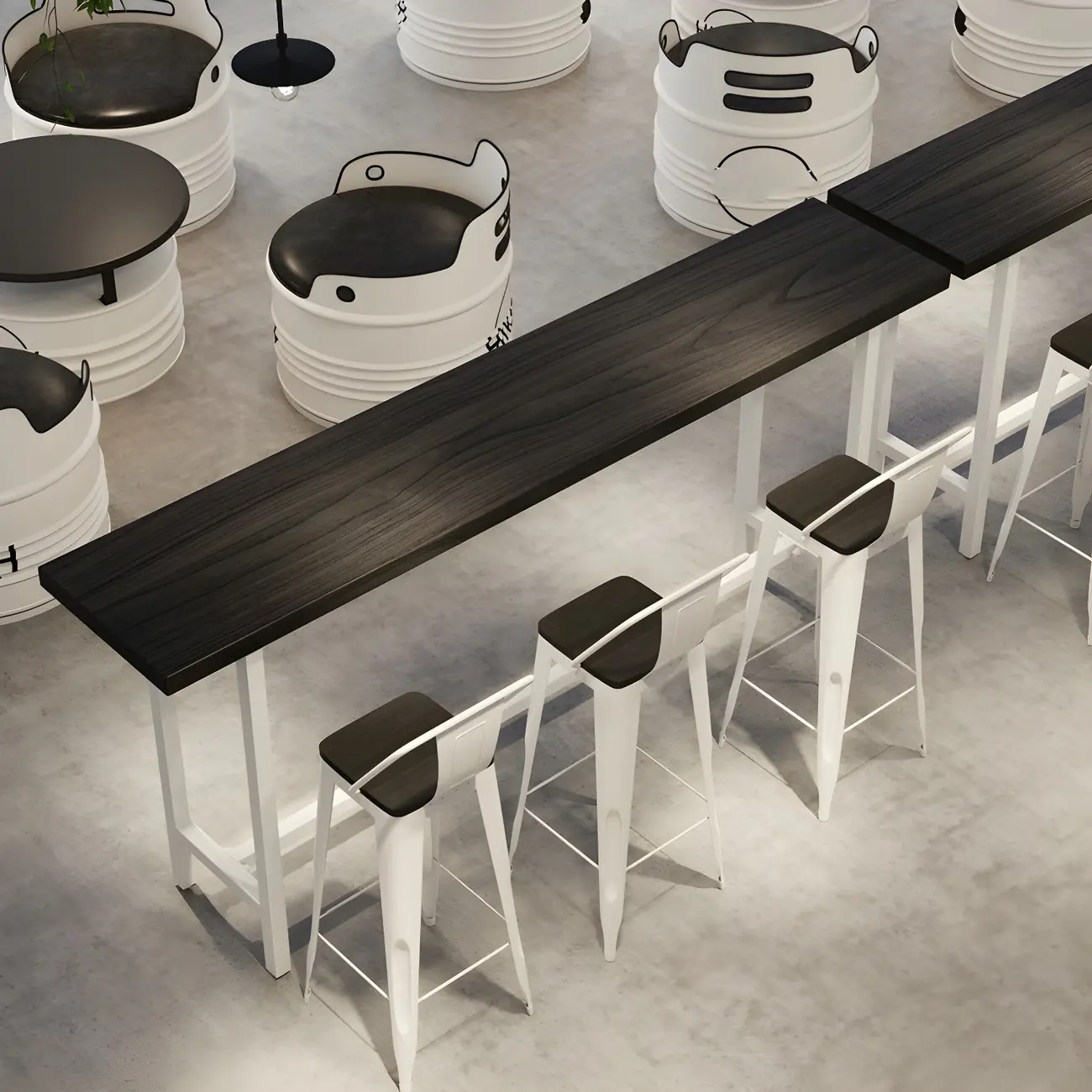 Industrial Black Wood Top Metal Trestle Base Bar Table Image - 5 | homeyfad