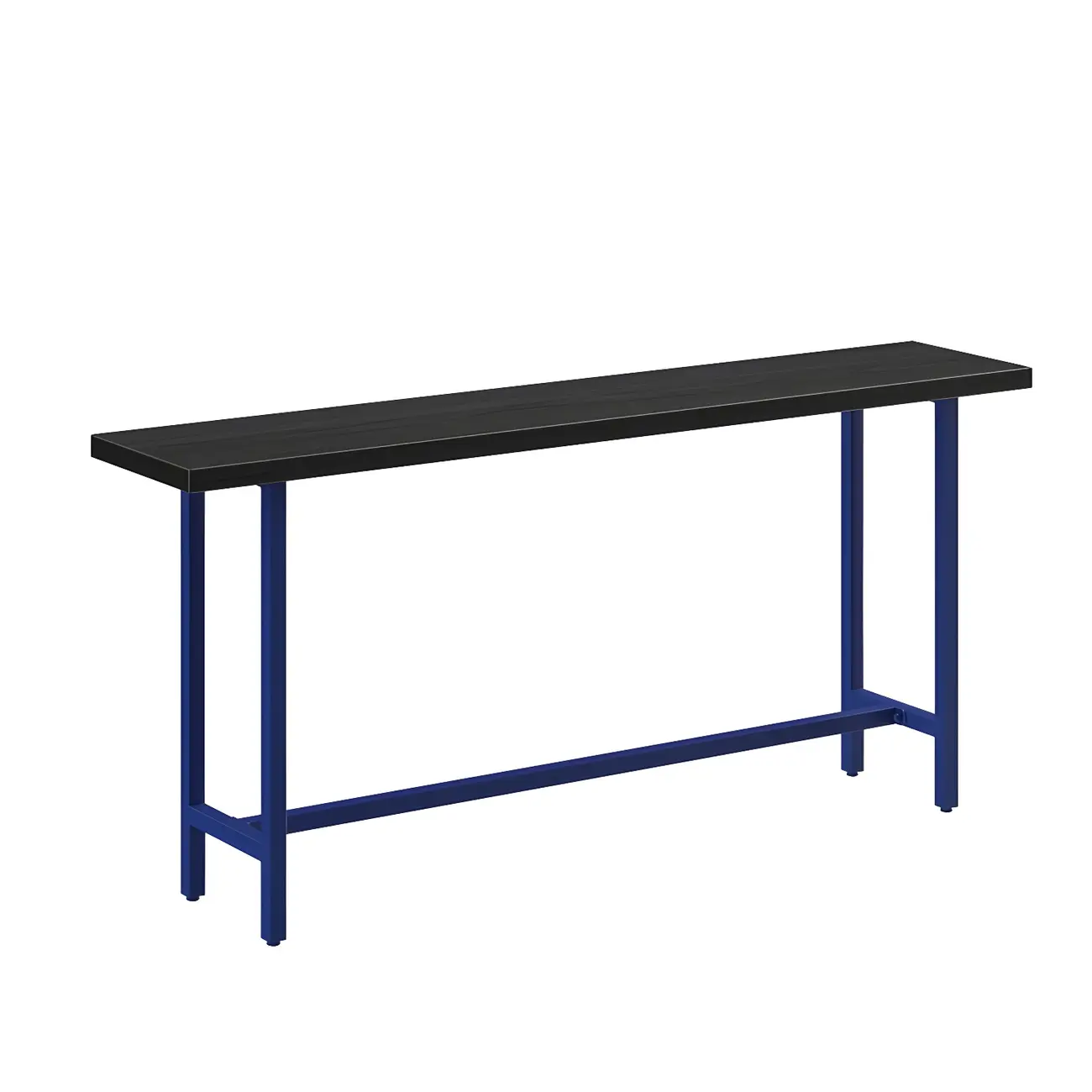Industrial Black Wood Top Metal Trestle Base Bar Table Image - 6 | homeyfad