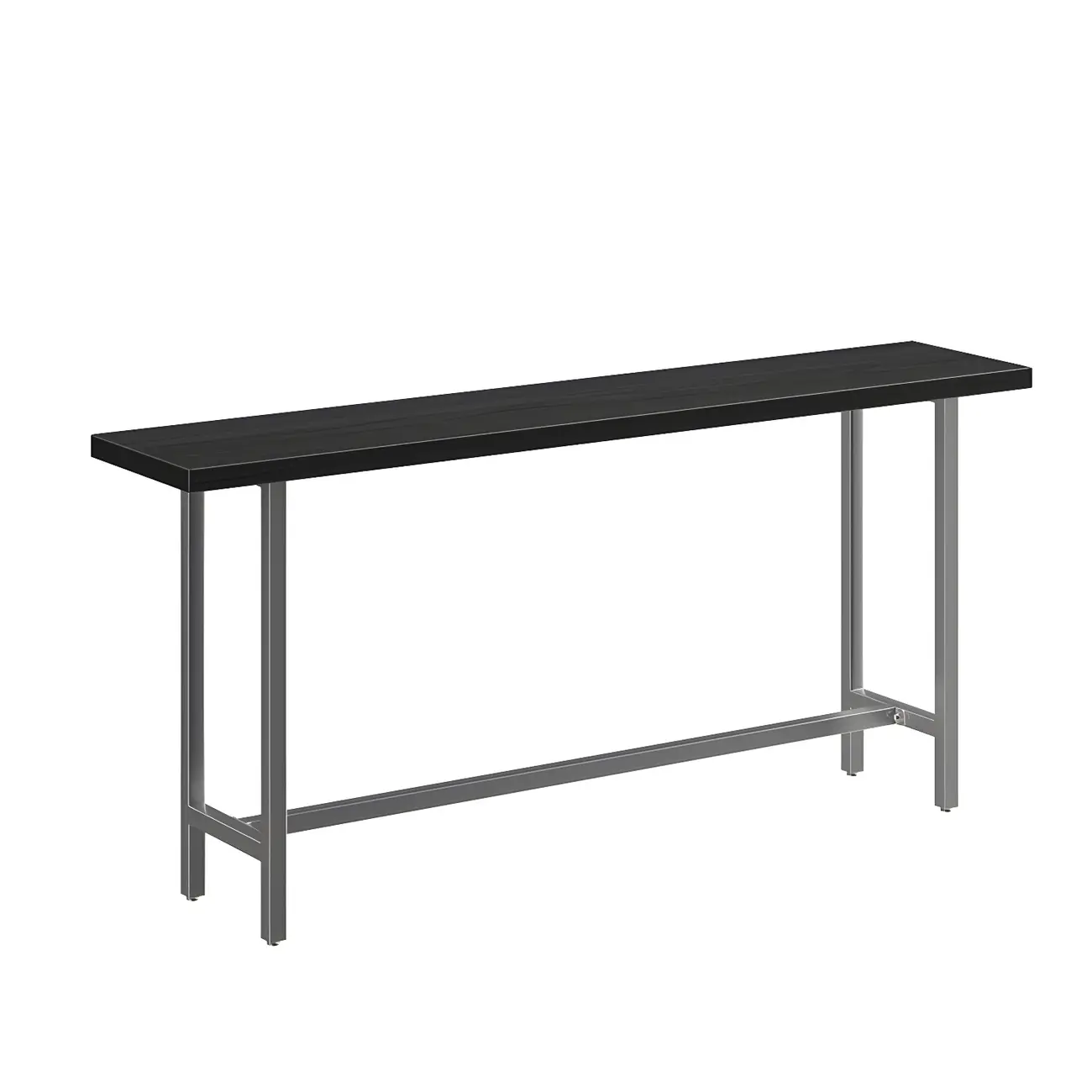 Industrial Black Wood Top Metal Trestle Base Bar Table Image - 7 | homeyfad
