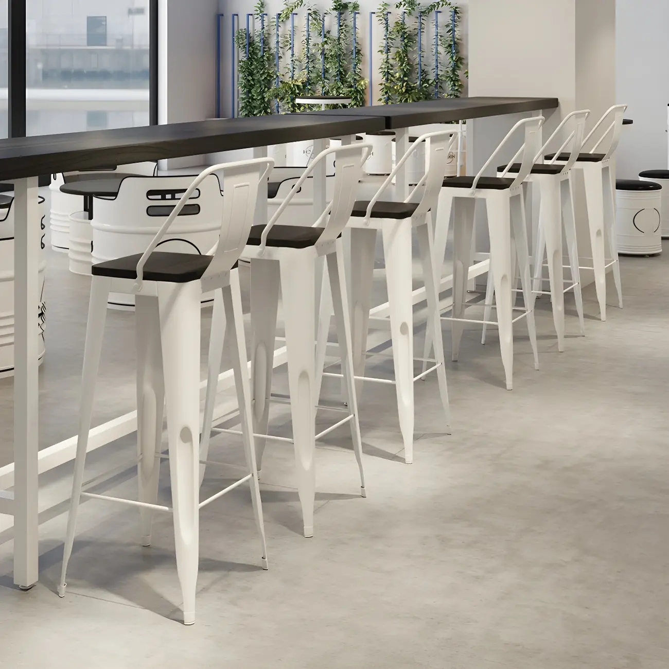 Industrial Black Wood Top Metal Trestle Base Bar Table Image - 8 | homeyfad