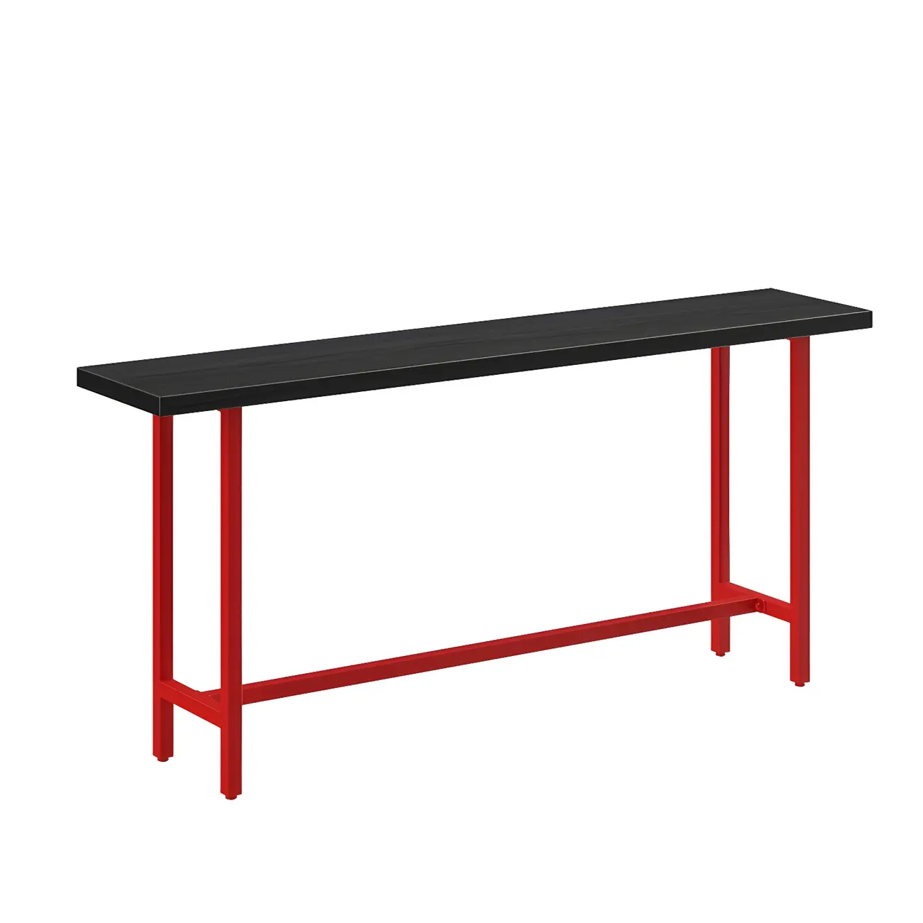 Industrial Black Wood Top Metal Trestle Base Bar Table Image - 11 | homeyfad