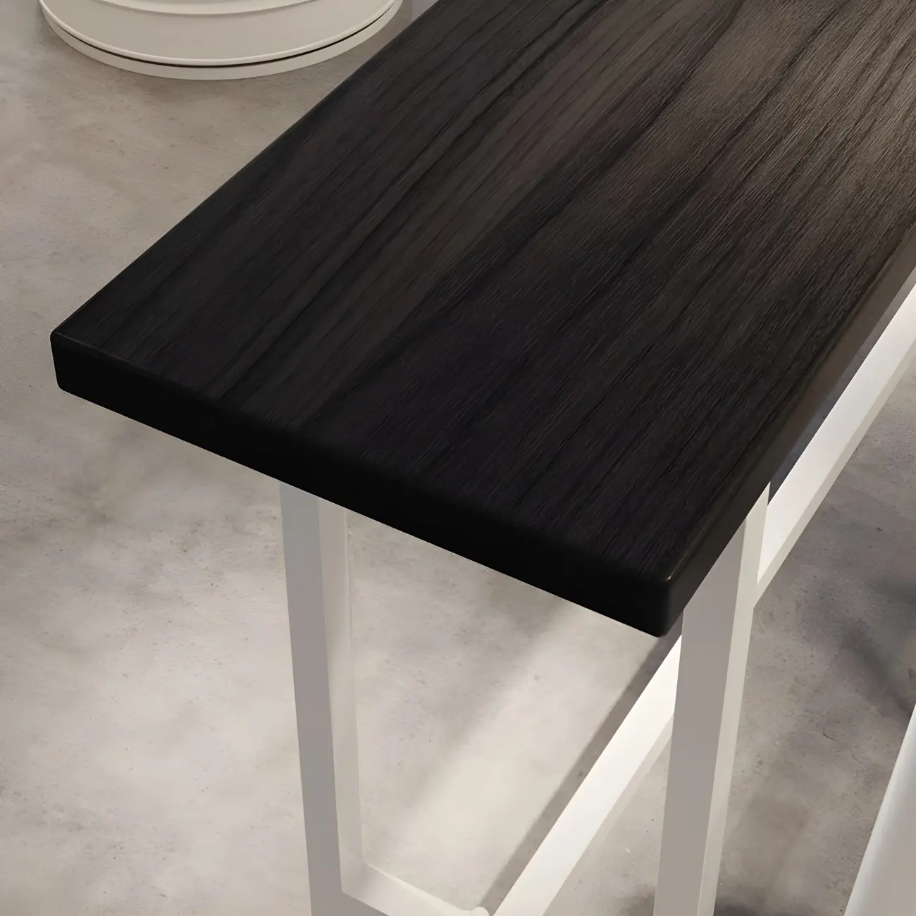 Industrial Black Wood Top Metal Trestle Base Bar Table Image - 12 | homeyfad