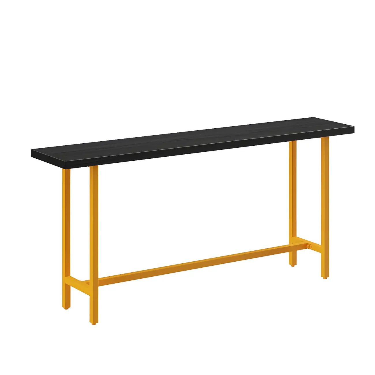 Industrial Black Wood Top Metal Trestle Base Bar Table Image - 13 | homeyfad