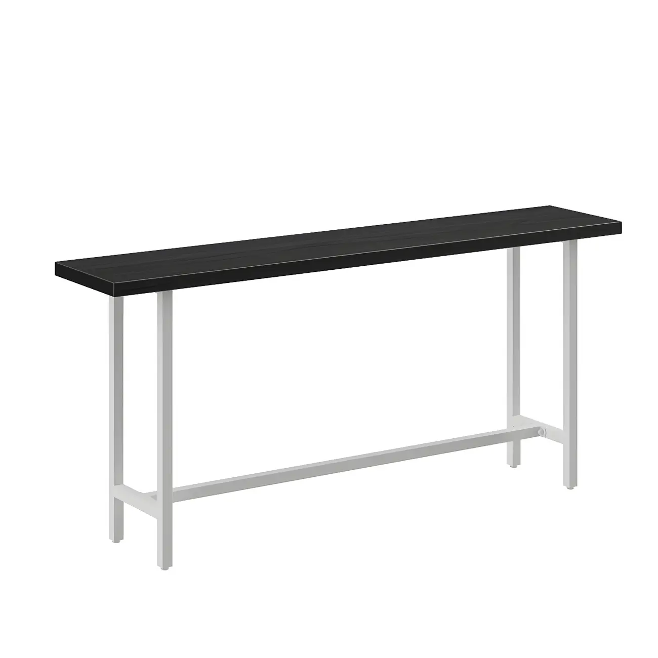 Industrial Black Wood Top Metal Trestle Base Bar Table Image - 15 | homeyfad
