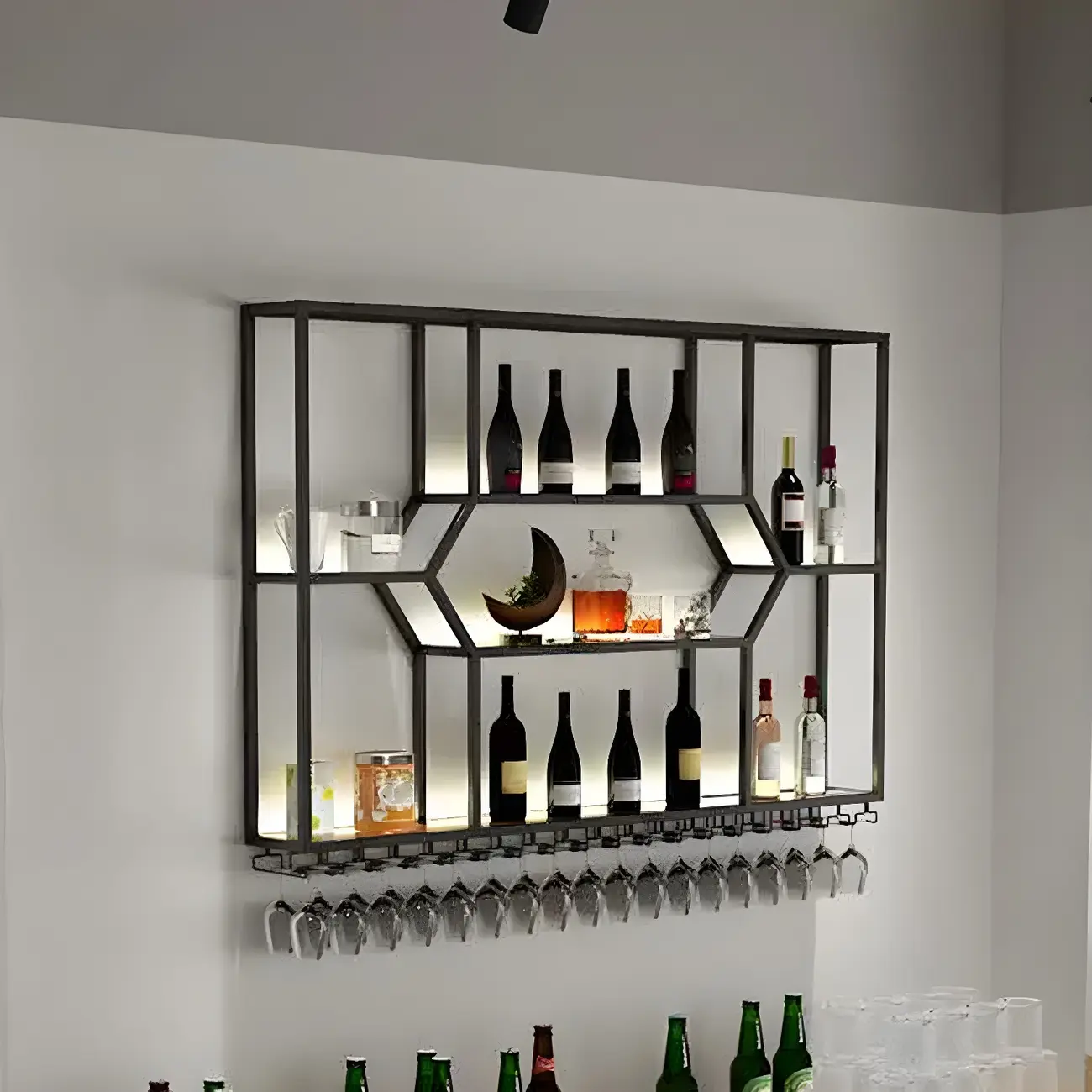 Industrial Metal Wall Mounted Wine Rack with Glass Holder Image - 1 | homeyfad