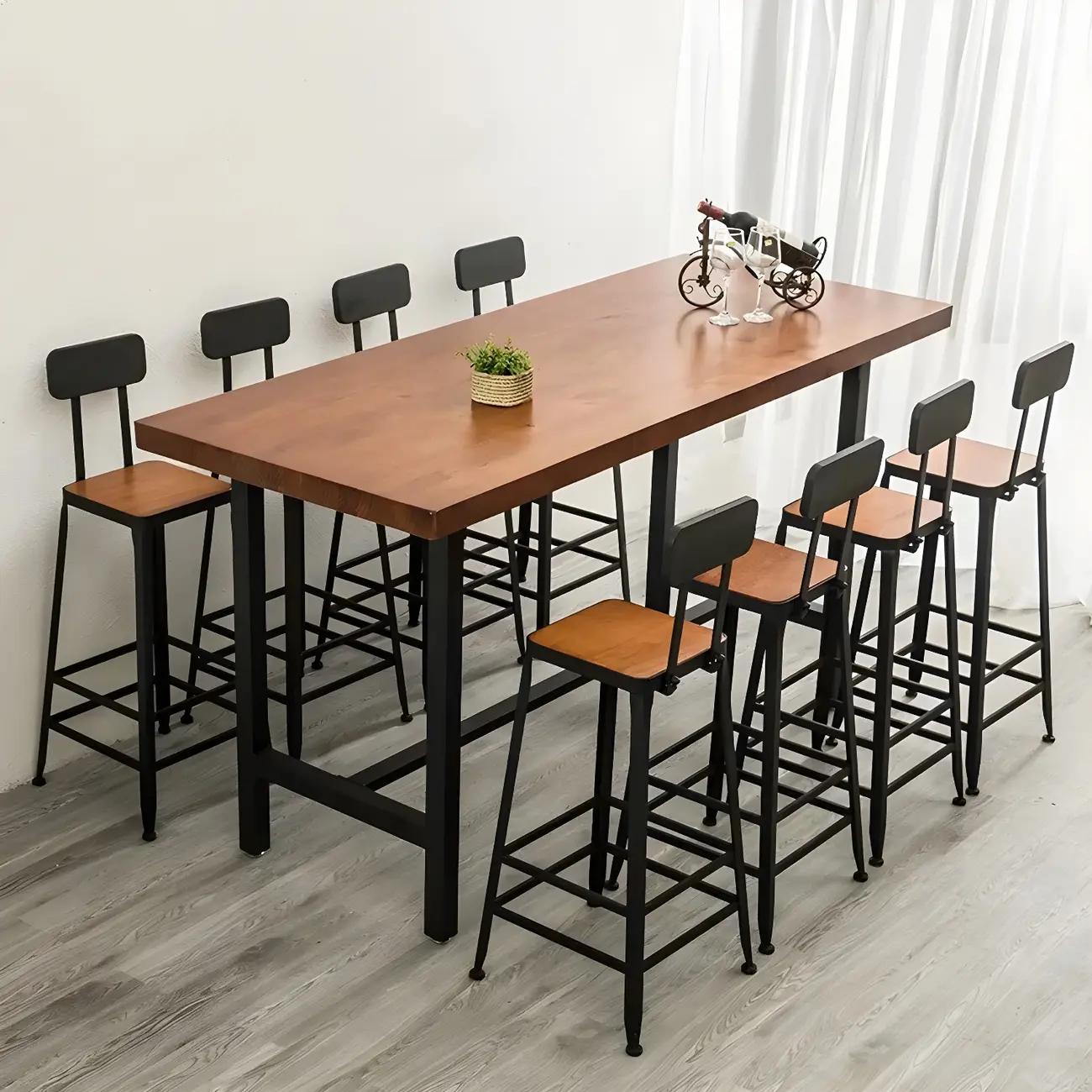 Pine Wood Industrial Trestle Base Bar Table for Kitchen Image - 1 | homeyfad