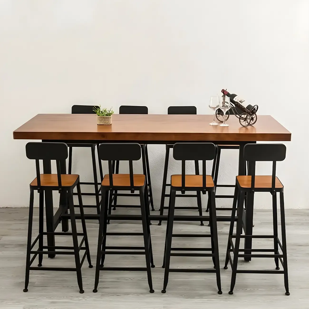 Pine Wood Industrial Trestle Base Bar Table for Kitchen Image - 4