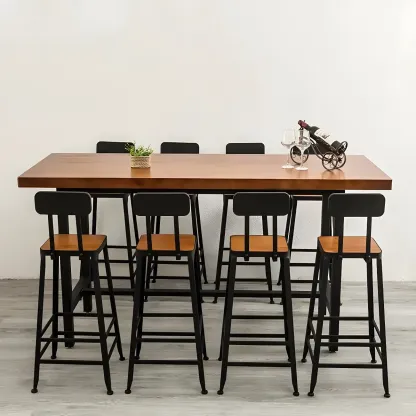 Pine Wood Industrial Trestle Base Bar Table for Kitchen Image - 4