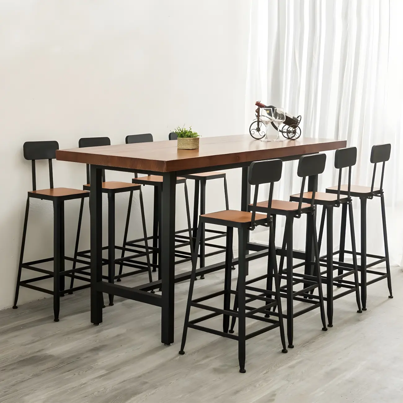 Pine Wood Industrial Trestle Base Bar Table for Kitchen Image - 5 | homeyfad
