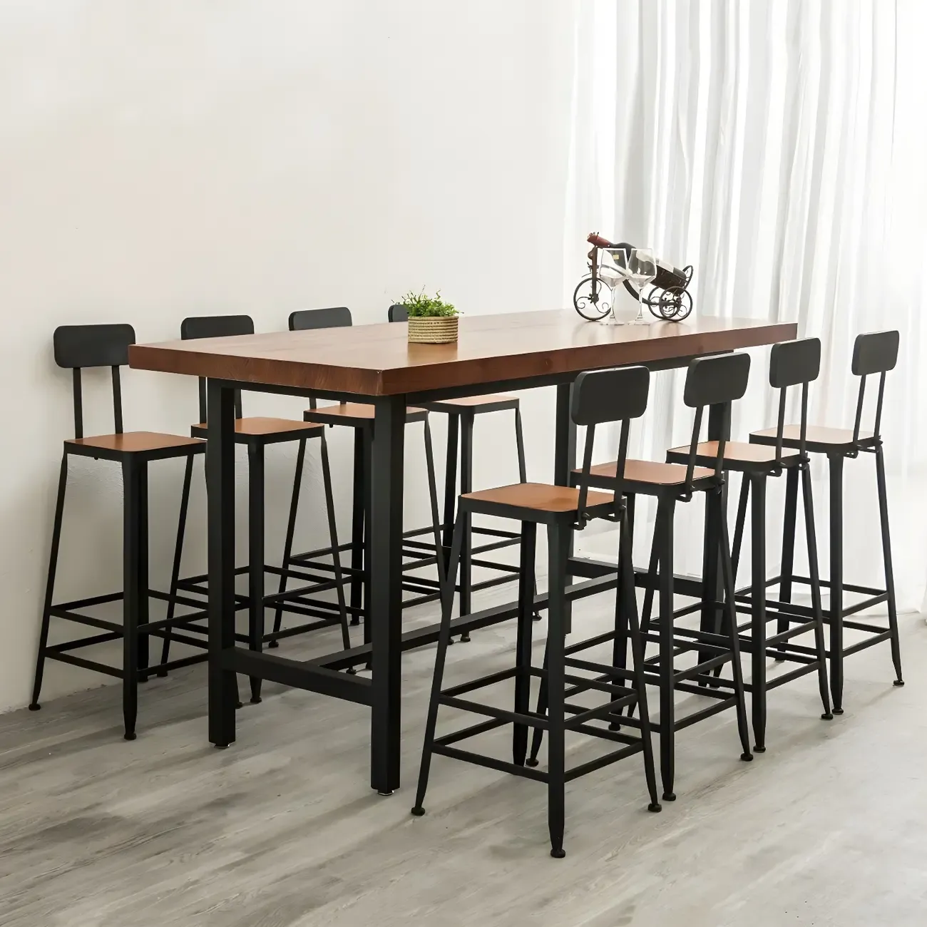 Pine Wood Industrial Trestle Base Bar Table for Kitchen Image - 5