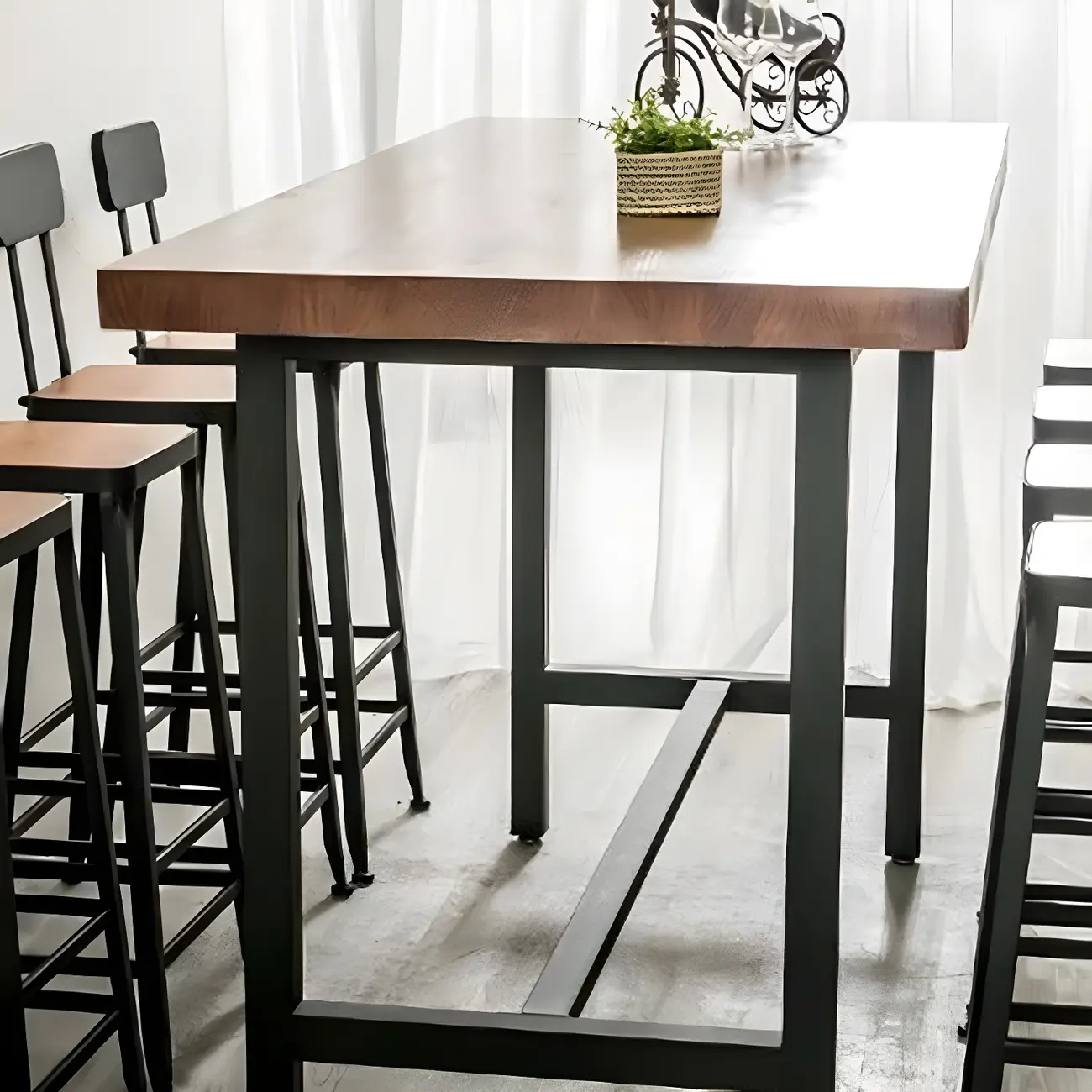 Pine Wood Industrial Trestle Base Bar Table for Kitchen Image - 6 | homeyfad