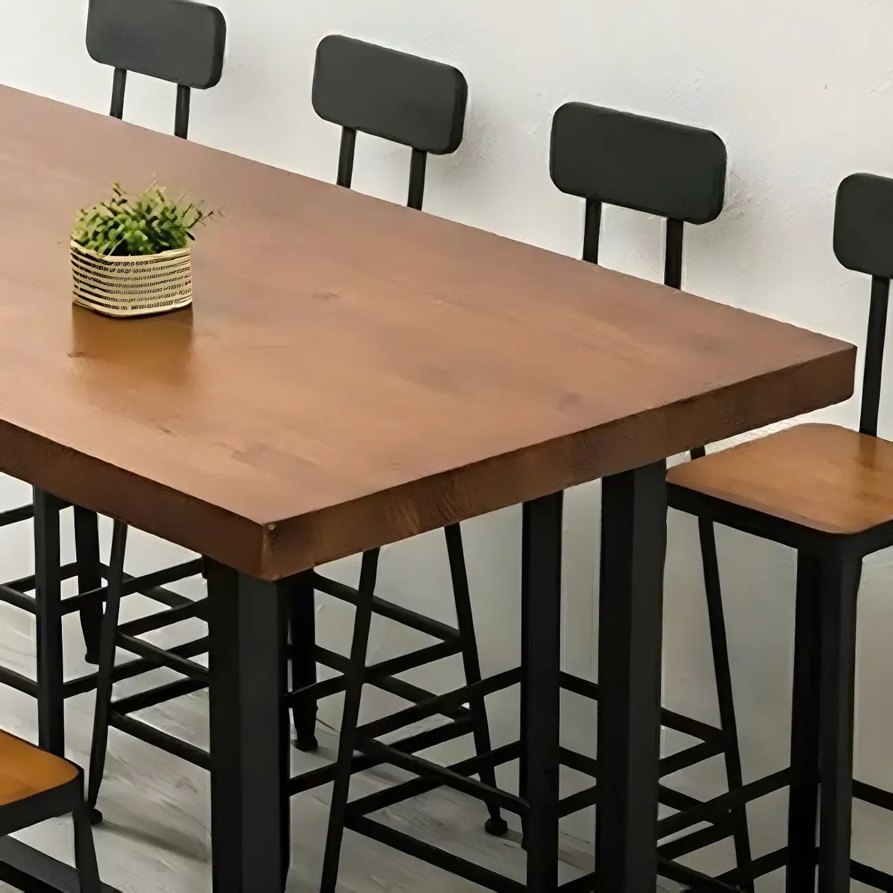 Pine Wood Industrial Trestle Base Bar Table for Kitchen Image - 7