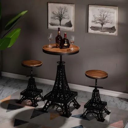 Adjustable Industrial Rustic Wood Bar Table for Home Pub Image - 4