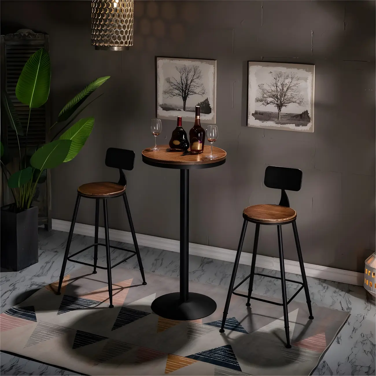 Adjustable Industrial Rustic Wood Bar Table for Home Pub Image - 6 | homeyfad