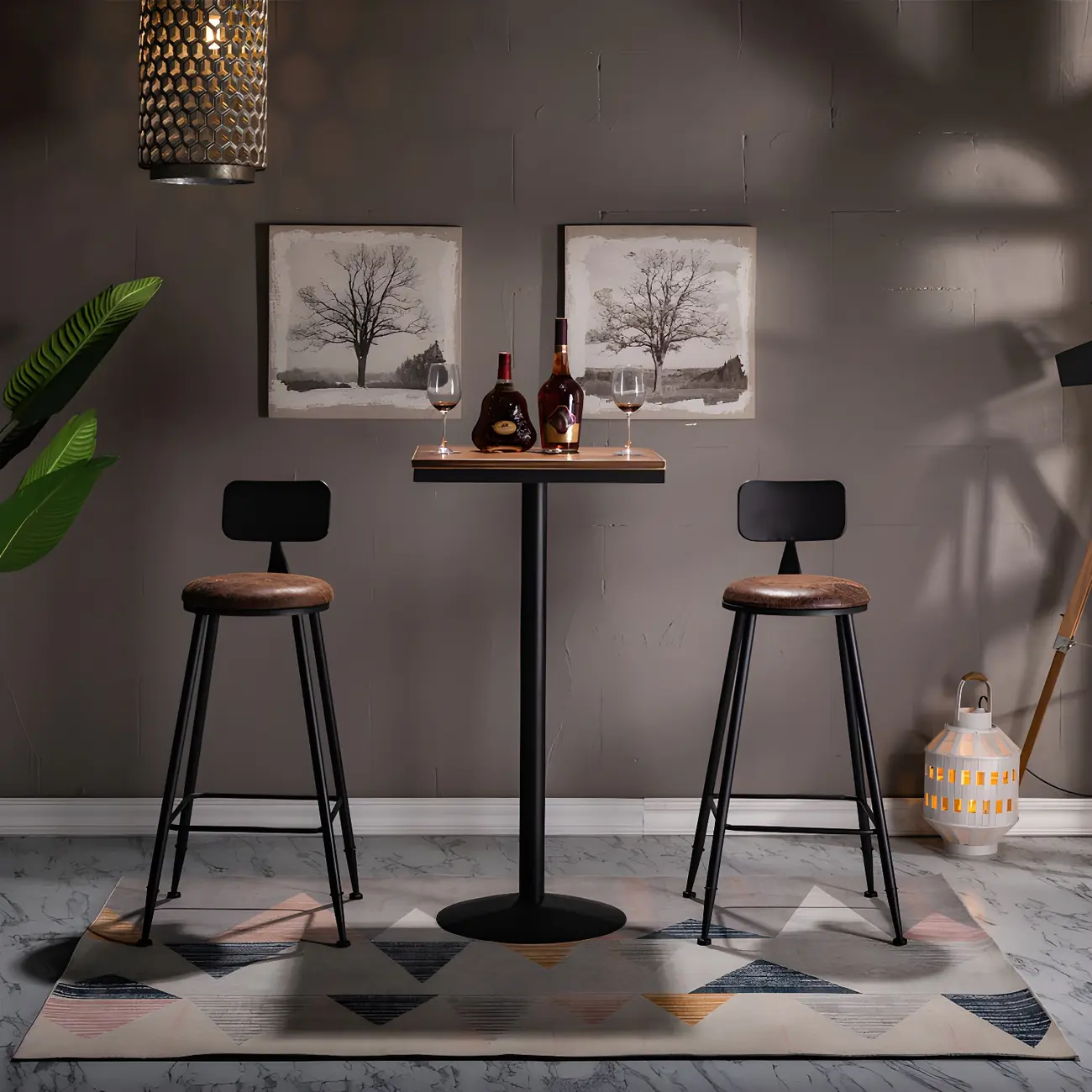 Adjustable Industrial Rustic Wood Bar Table for Home Pub Image - 8 | homeyfad