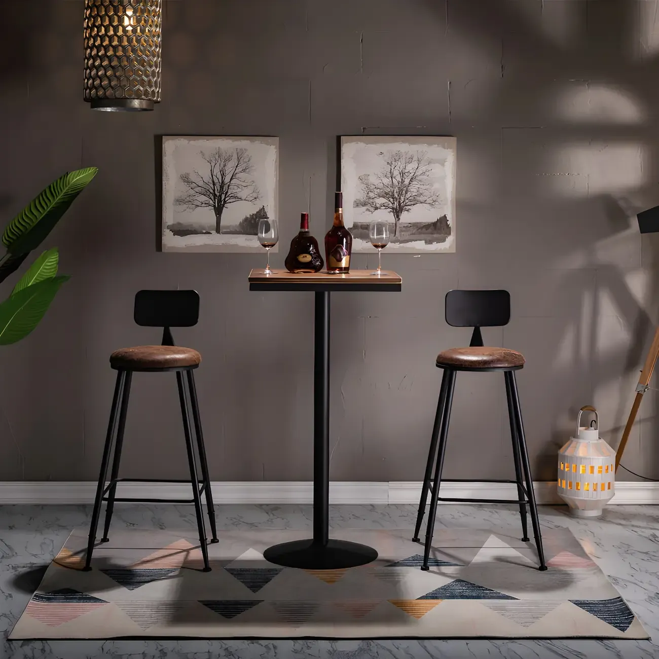 Adjustable Industrial Rustic Wood Bar Table for Home Pub Image - 8