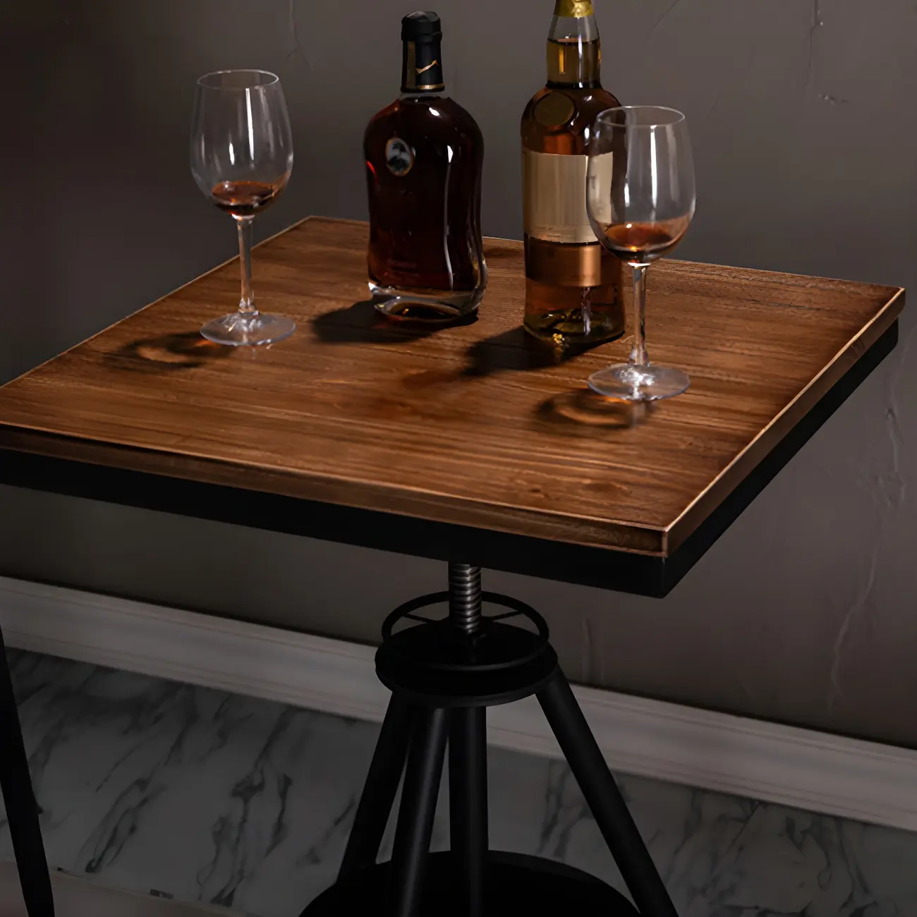 Adjustable Industrial Rustic Wood Bar Table for Home Pub Image - 12 | homeyfad