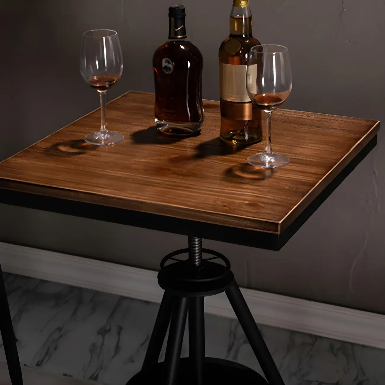 Adjustable Industrial Rustic Wood Bar Table for Home Pub Image - 12