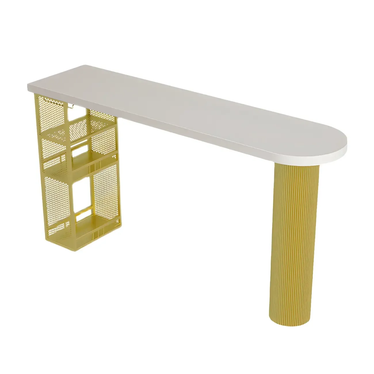 Glam Brown Wooden Free Form White Iron Storage Bar Tables Image - 3