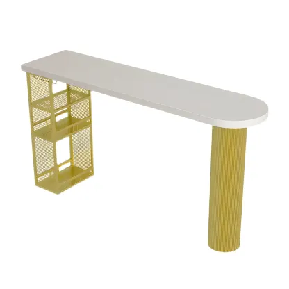 Glam Brown Wooden Free Form White Iron Storage Bar Tables Image - 3