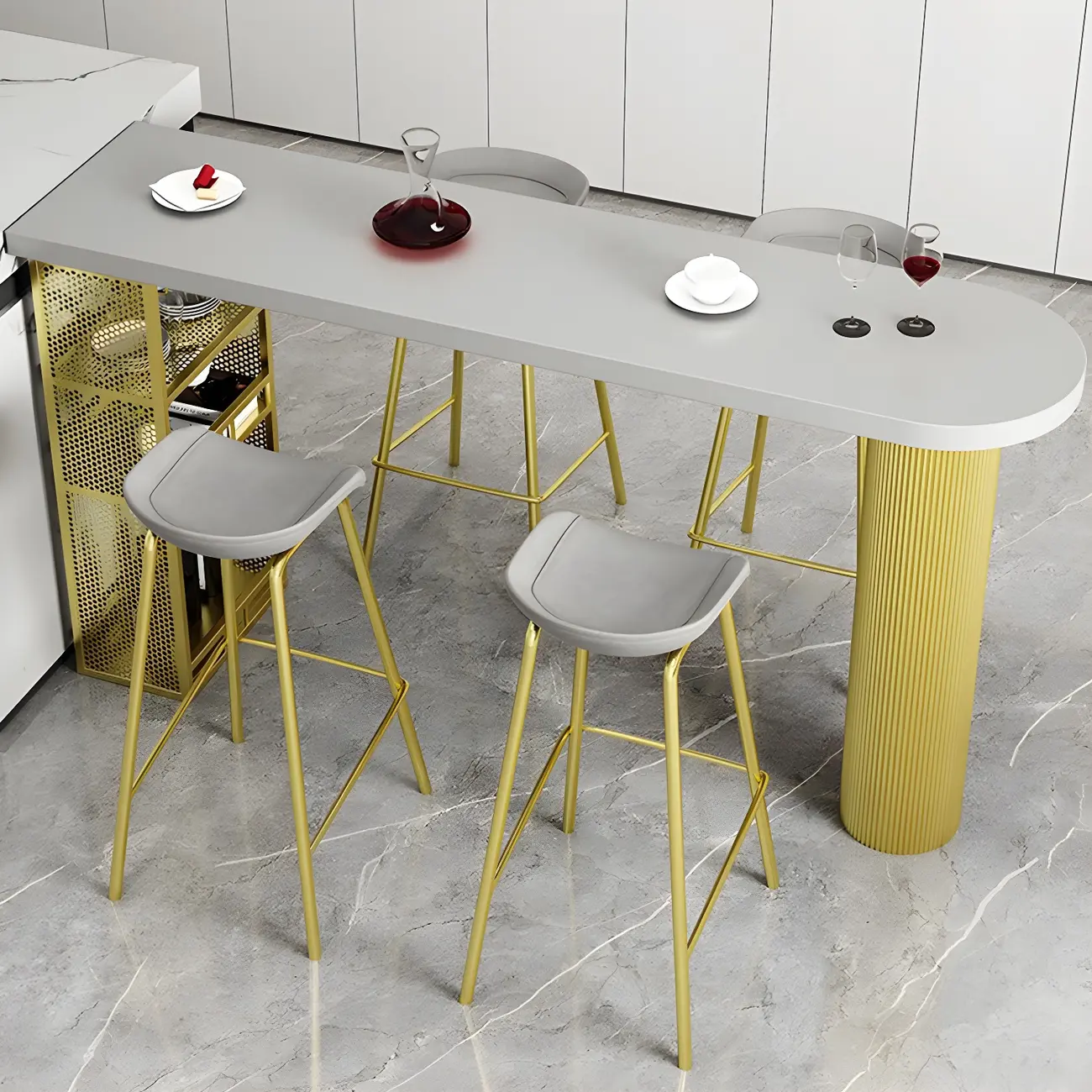 Glam Brown Wooden Free Form White Iron Storage Bar Tables Image - 4 | homeyfad