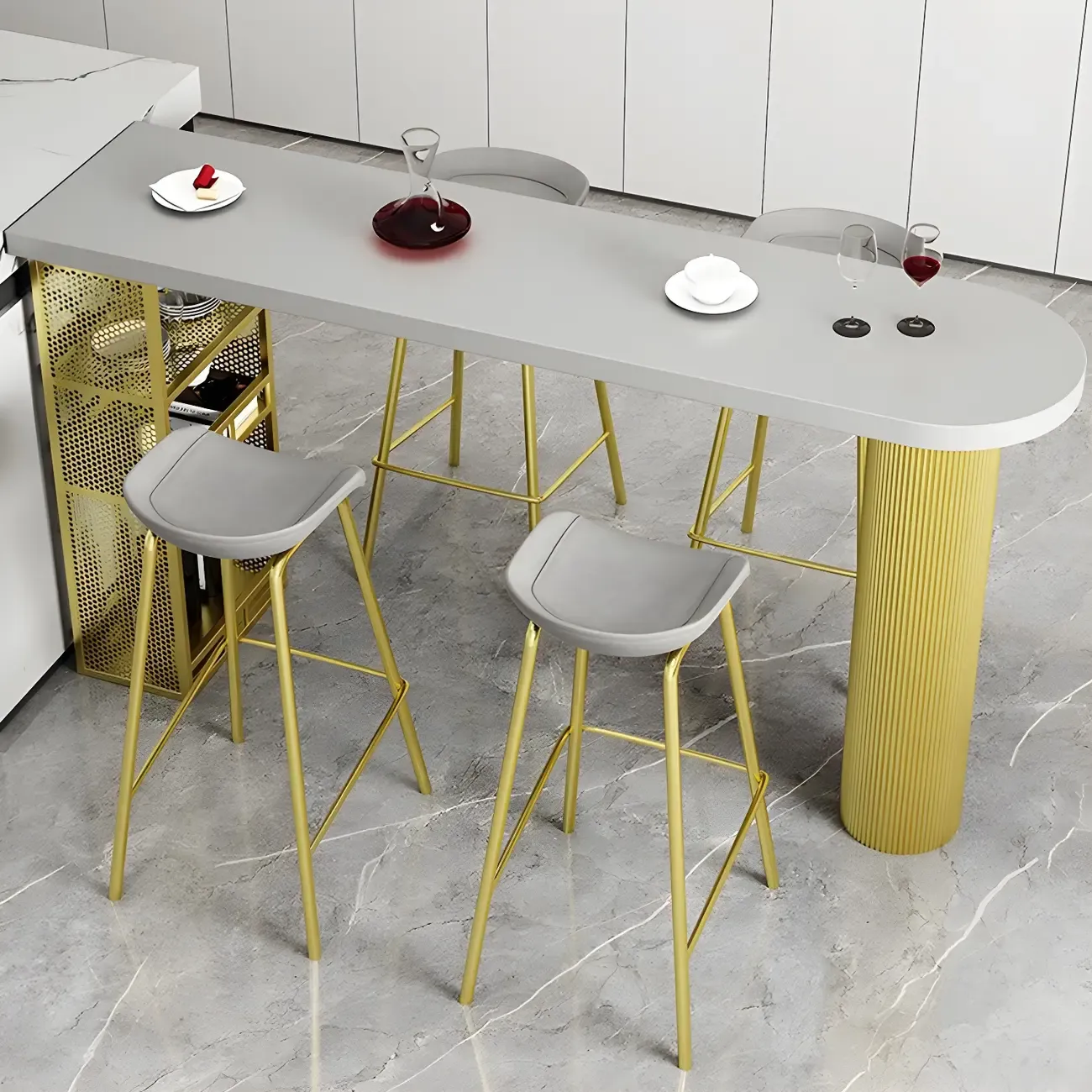 Glam Brown Wooden Free Form White Iron Storage Bar Tables Image - 4