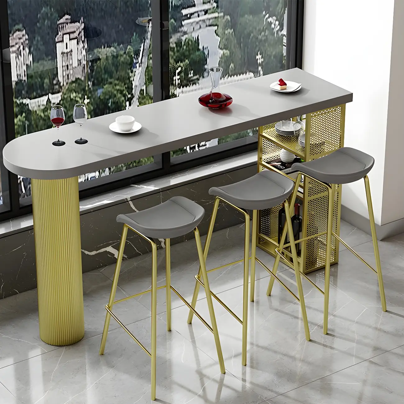 Glam Brown Wooden Free Form White Iron Storage Bar Tables Image - 5 | homeyfad