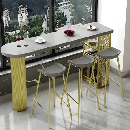 Glam Brown Wooden Free Form White Iron Storage Bar Tables Image - 5