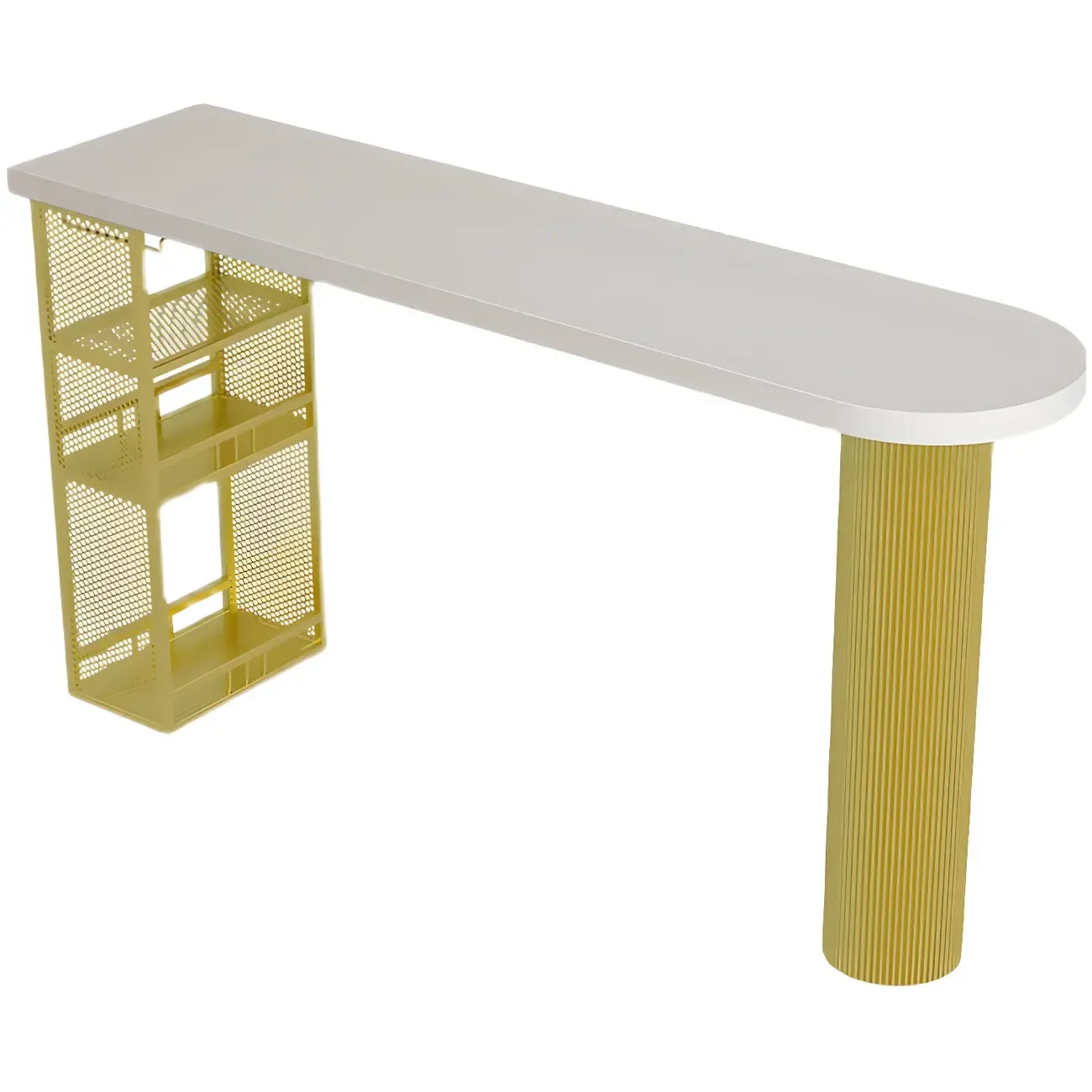 Glam Brown Wooden Free Form White Iron Storage Bar Tables Image - 7