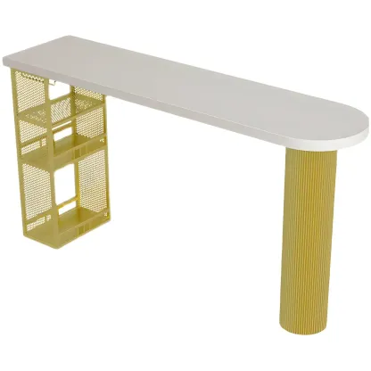 Glam Brown Wooden Free Form White Iron Storage Bar Tables Image - 7