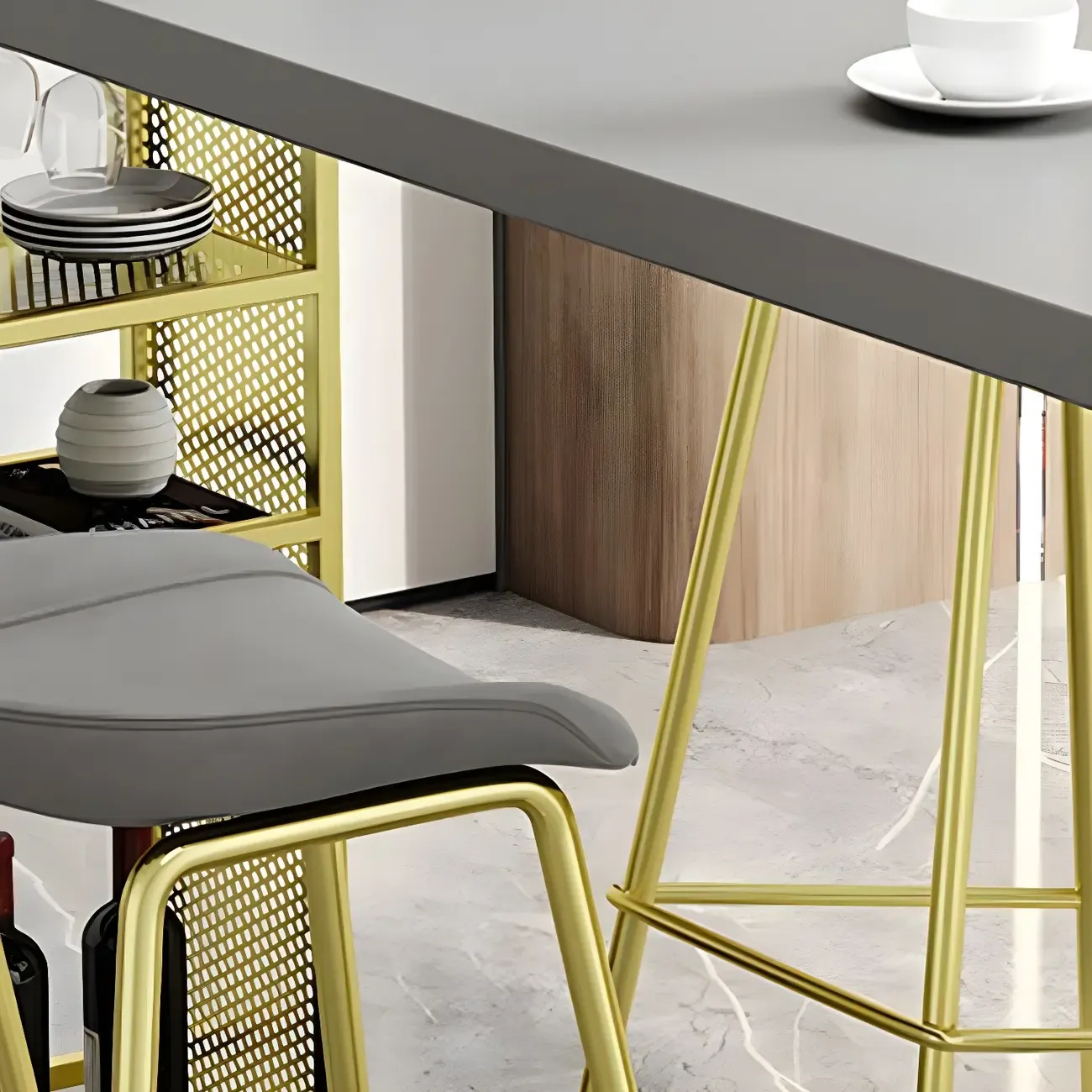 Glam Brown Wooden Free Form White Iron Storage Bar Tables Image - 10