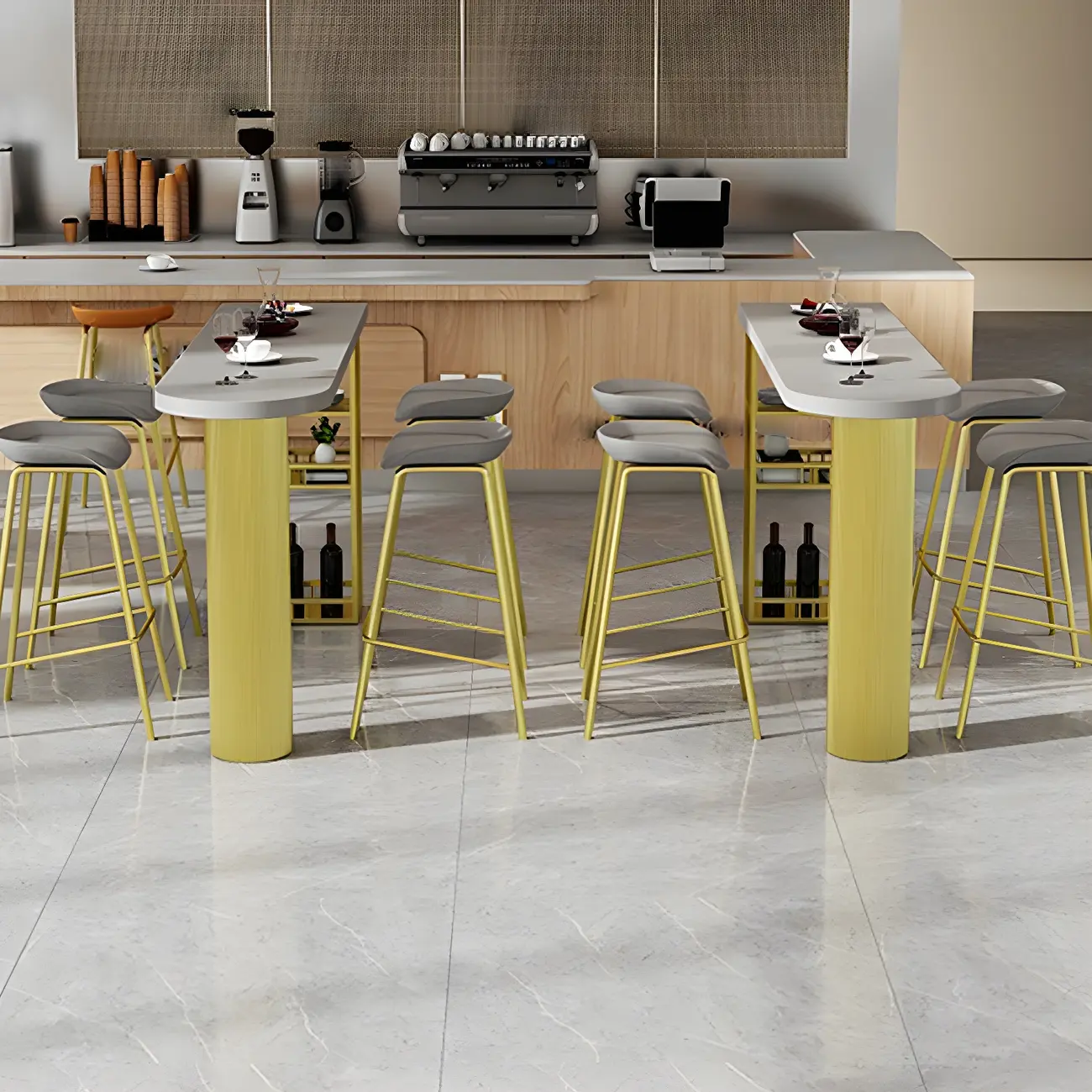 Glam Brown Wooden Free Form White Iron Storage Bar Tables Image - 11 | homeyfad