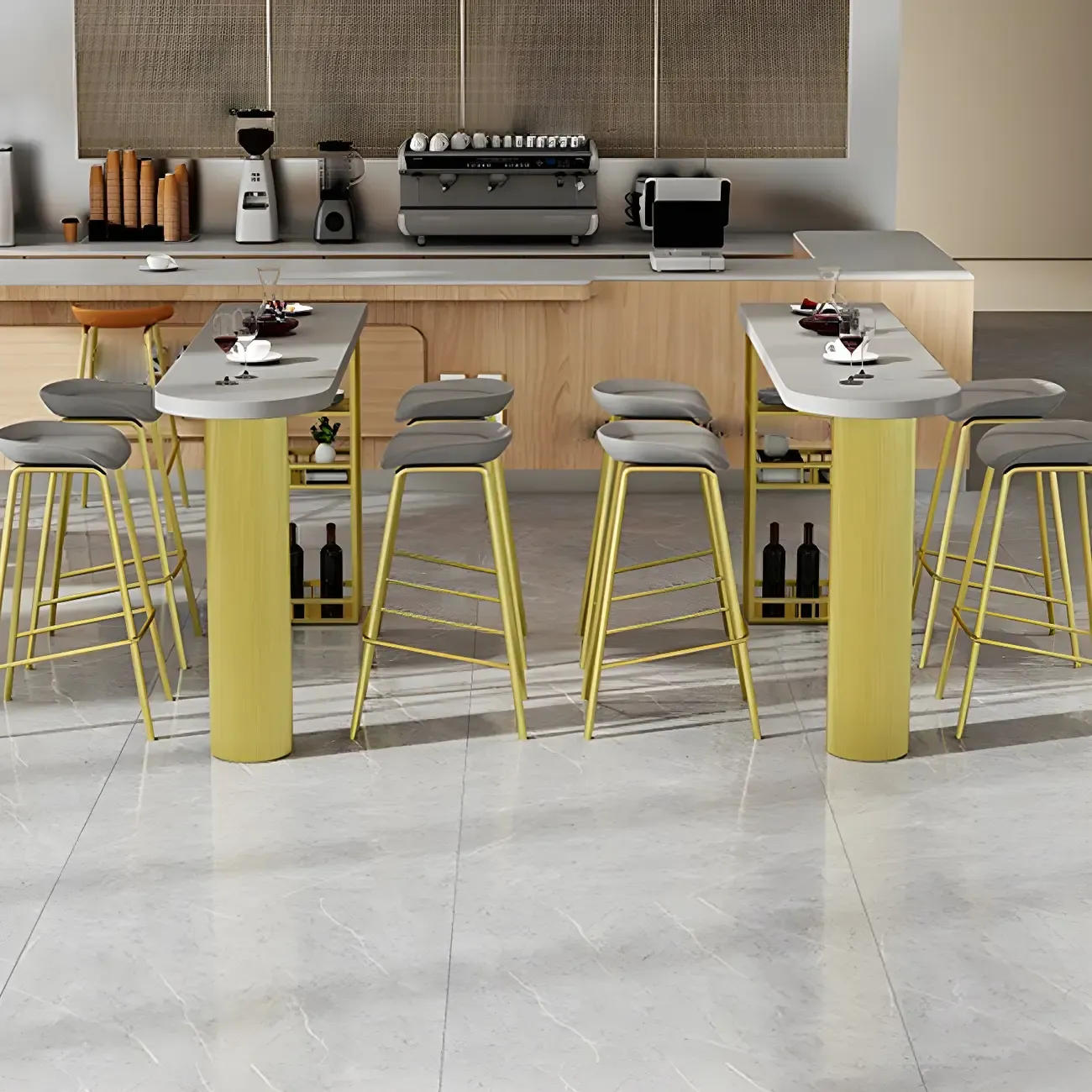 Glam Brown Wooden Free Form White Iron Storage Bar Tables Image - 11