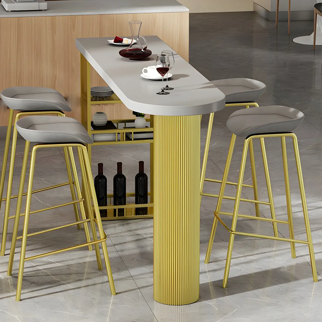 Glam Brown Wooden Free Form White Iron Storage Bar Tables Image - 12 | homeyfad