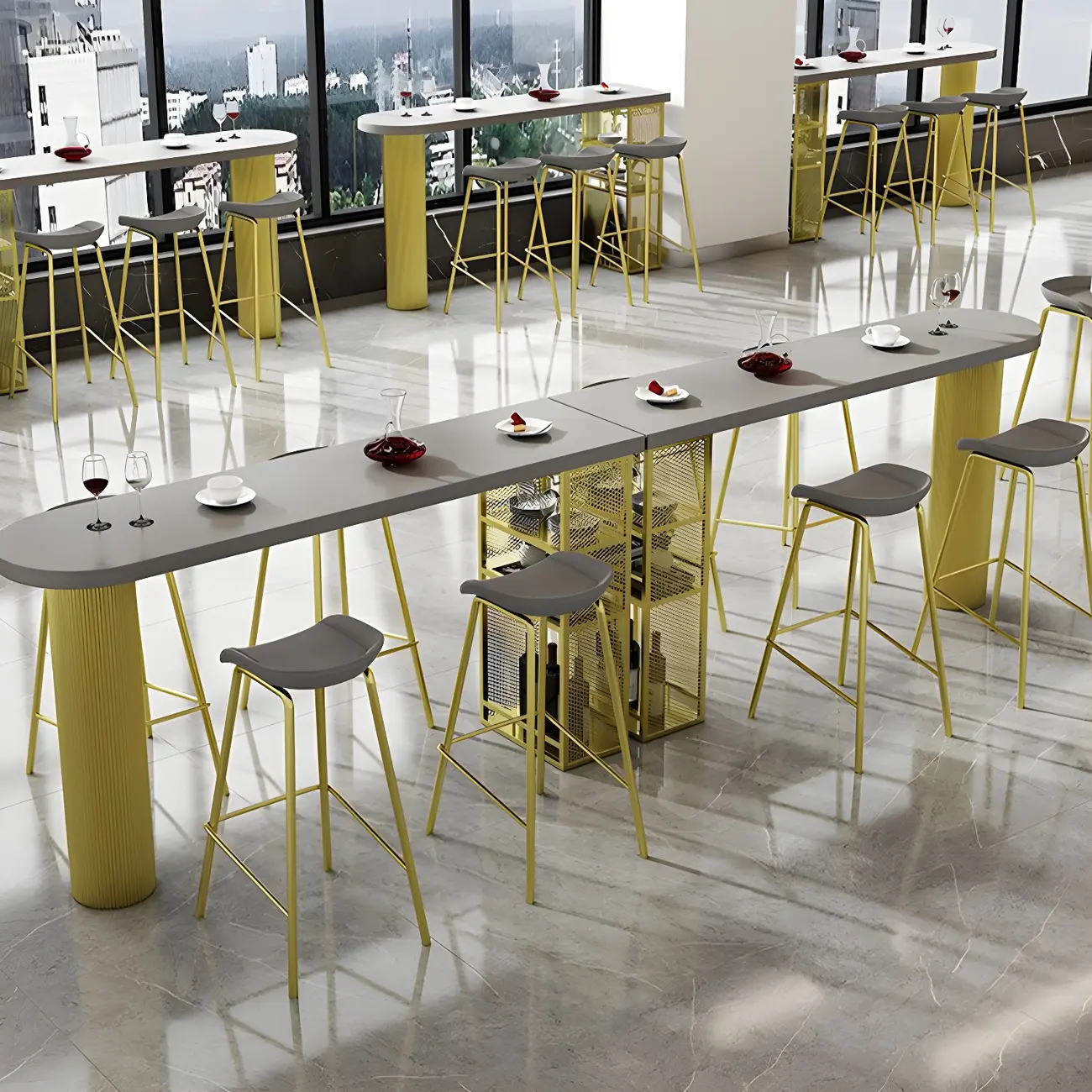 Glam Brown Wooden Free Form White Iron Storage Bar Tables Image - 14 | homeyfad