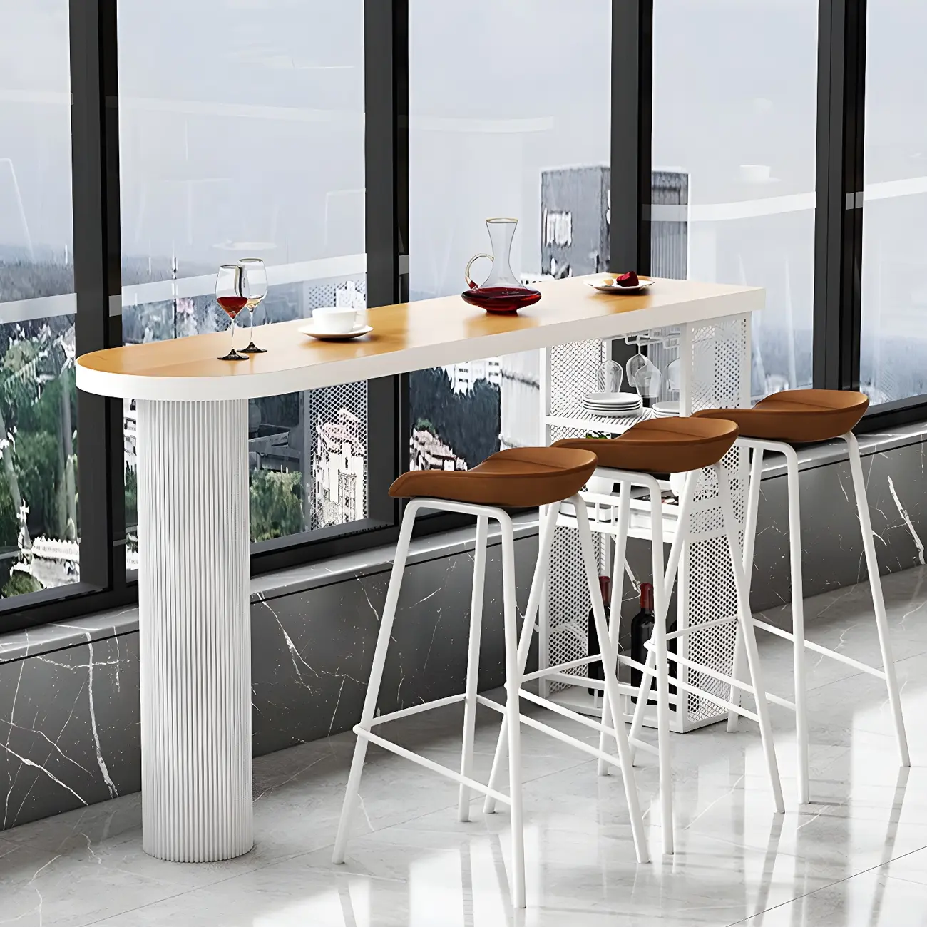 Glam Brown Wooden Free Form White Iron Storage Bar Tables Image - 15 | homeyfad