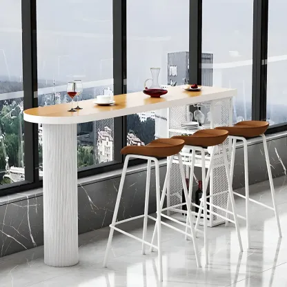 Glam Brown Wooden Free Form White Iron Storage Bar Tables Image - 15