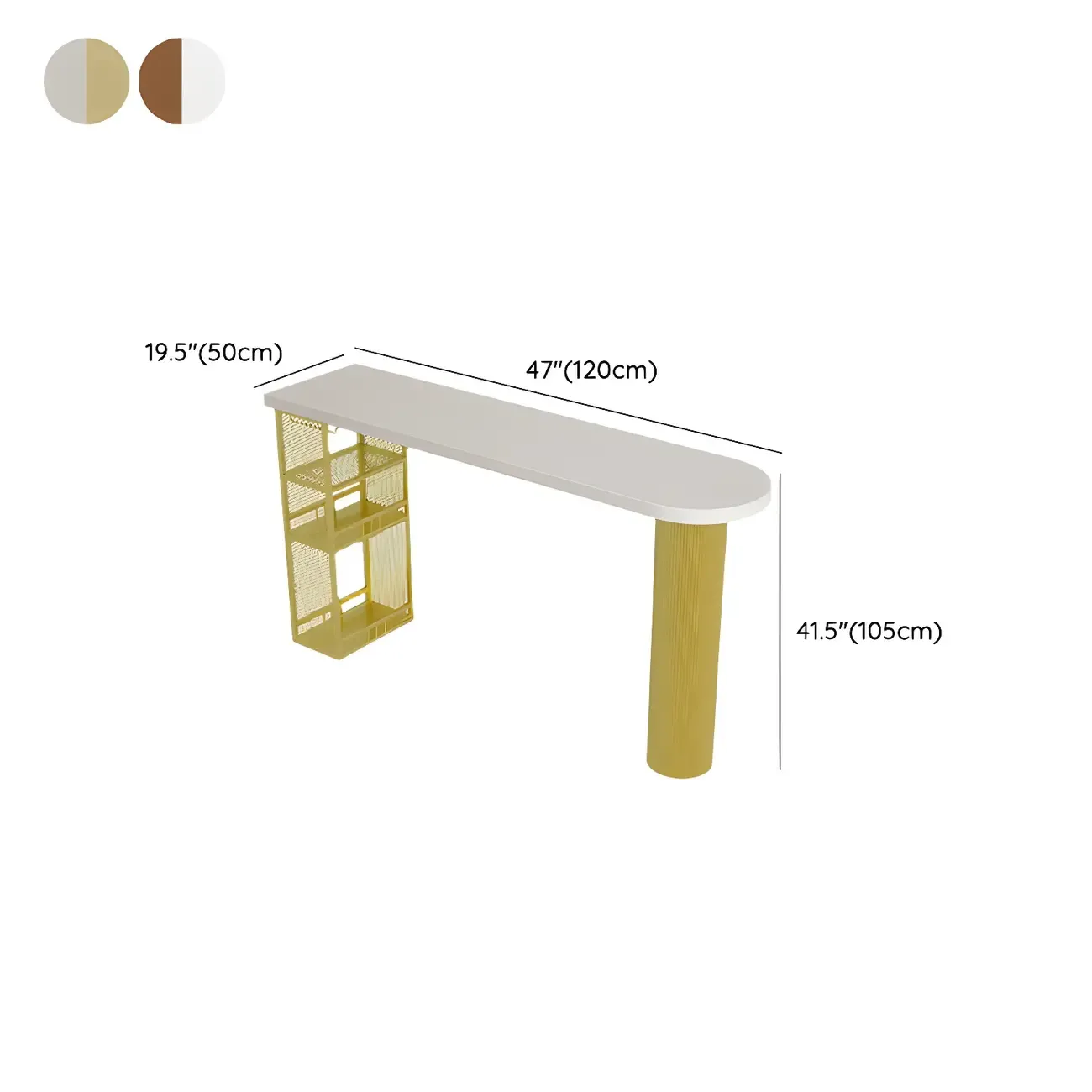 Glam Brown Wooden Free Form White Iron Storage Bar Tables #size