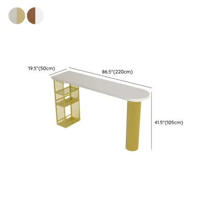 Glam Brown Wooden Free Form White Iron Storage Bar Tables Image - 21