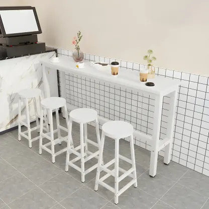 Rectangular Natural Wood Metal Trestle Bar Tables Image - 3