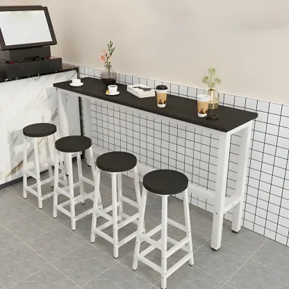 Rectangular Natural Wood Metal Trestle Bar Tables Image - 5