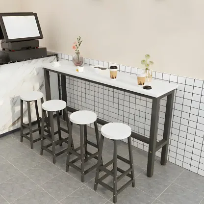 Rectangular Natural Wood Metal Trestle Bar Tables Image - 8