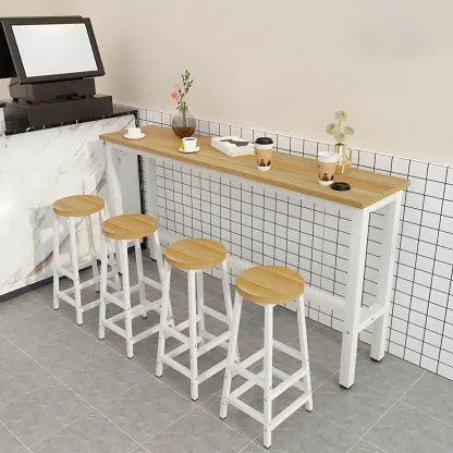 Rectangular Natural Wood Metal Trestle Bar Tables Image - 11