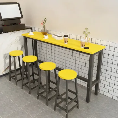 Rectangular Natural Wood Metal Trestle Bar Tables Image - 15