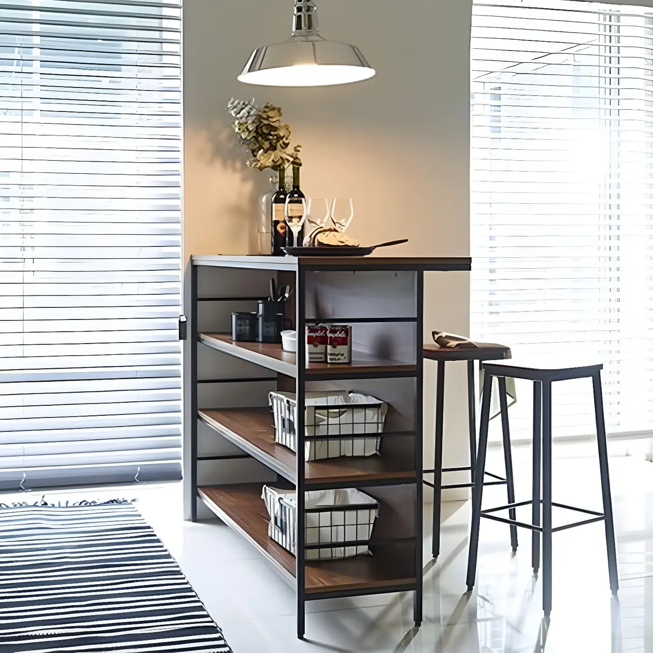 Industrial Brown Wooden 3-Tier Rear Shelf Bar Tables Image - 1 | homeyfad