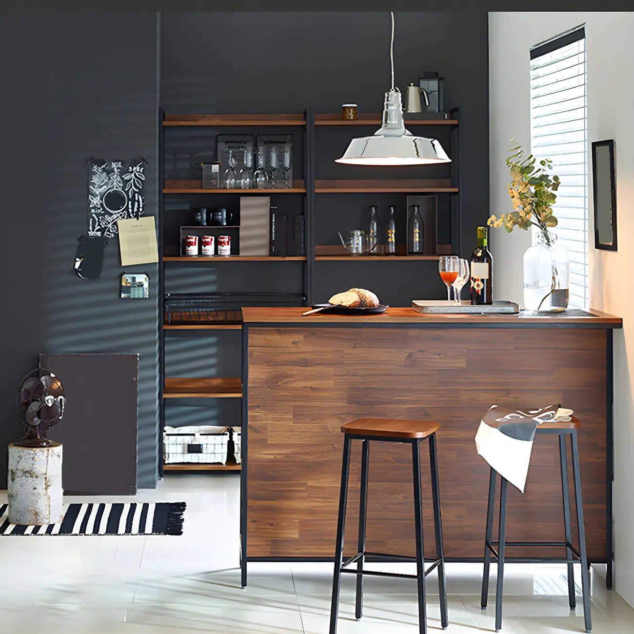 Industrial Brown Wooden 3-Tier Rear Shelf Bar Tables Image - 4 | homeyfad