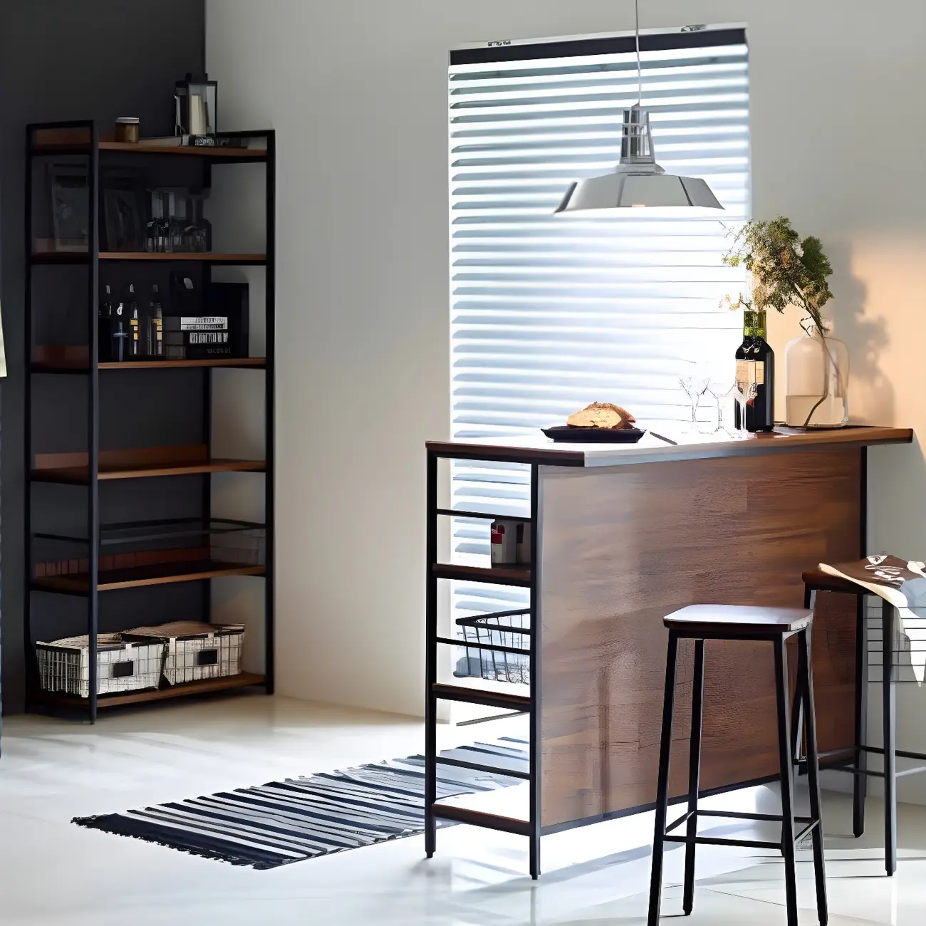 Industrial Brown Wooden 3-Tier Rear Shelf Bar Tables Image - 5 | homeyfad