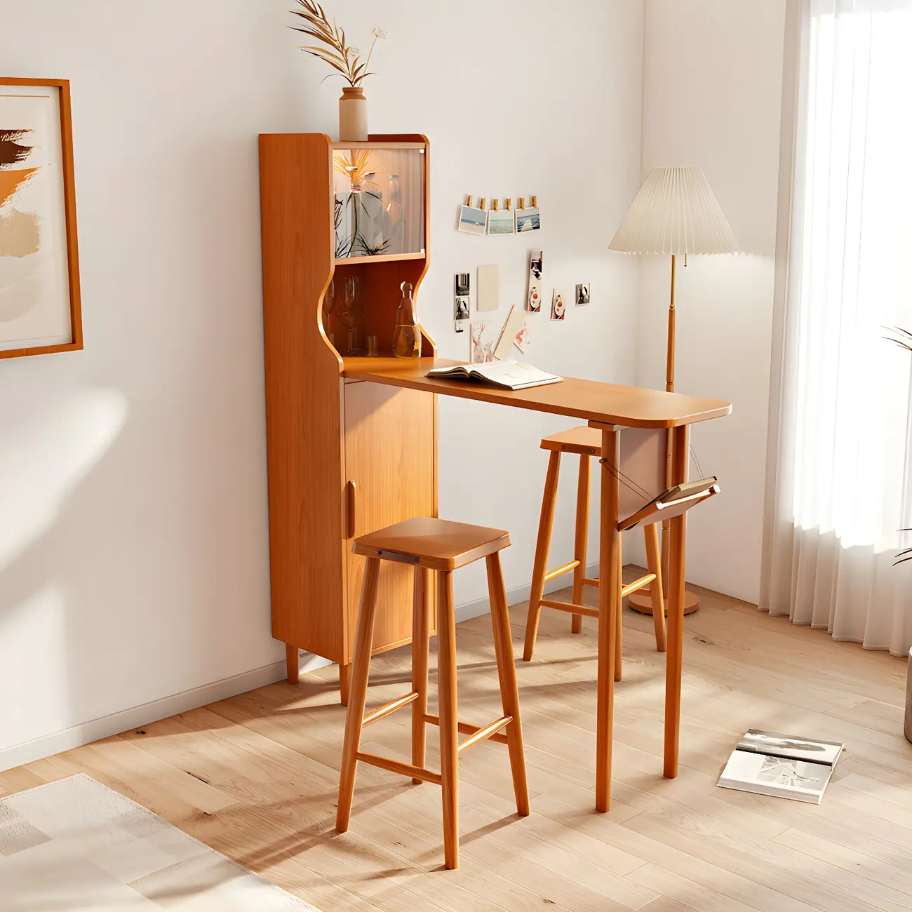 Scandinavian Natural Cherry Wood Storage Bar Tables Image - 1 | homeyfad